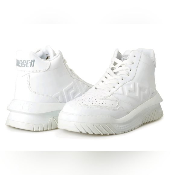 Versace Men's White Leather ODISSEA HighTop Sneakers Shoes Size EU 42 US 9 - Picture 1 of 12